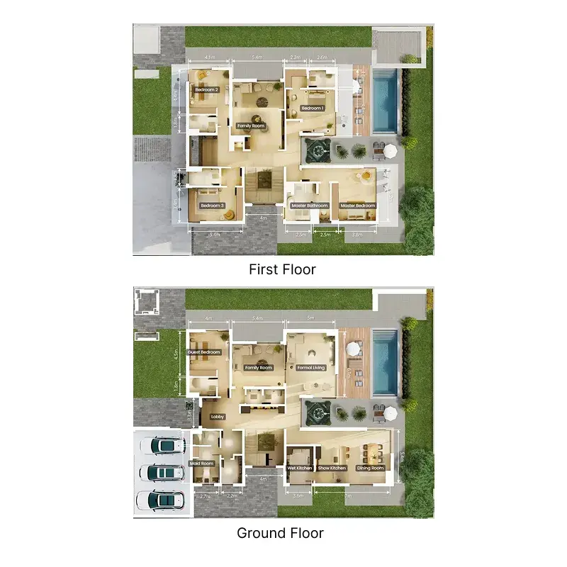 5 Bedrooms villa - Athlon by Aldar floor plan