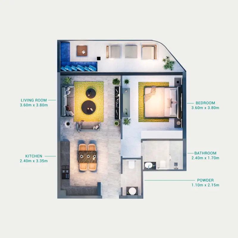 1 bedroom floor plan