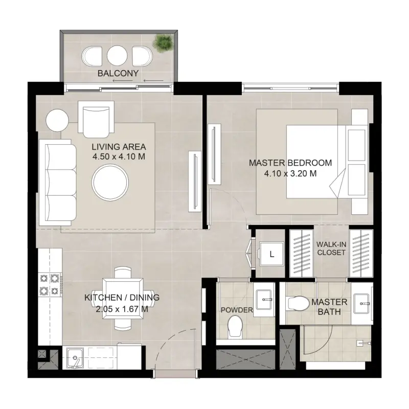 1 bedroom floor plan