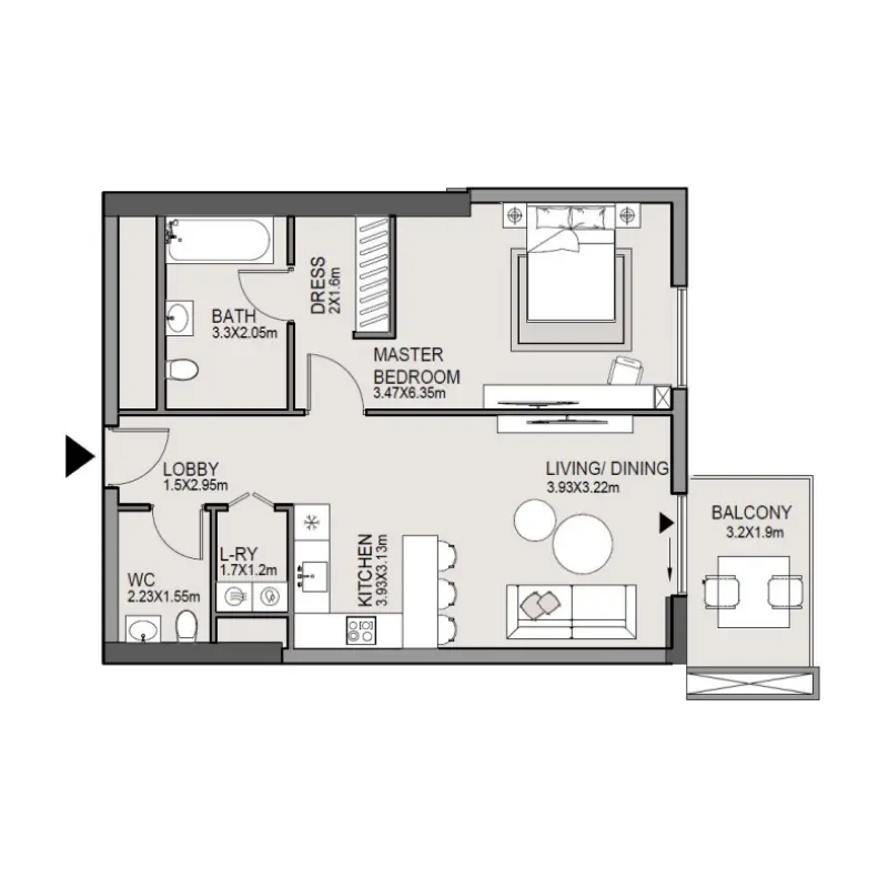 1 bedroom floor plan