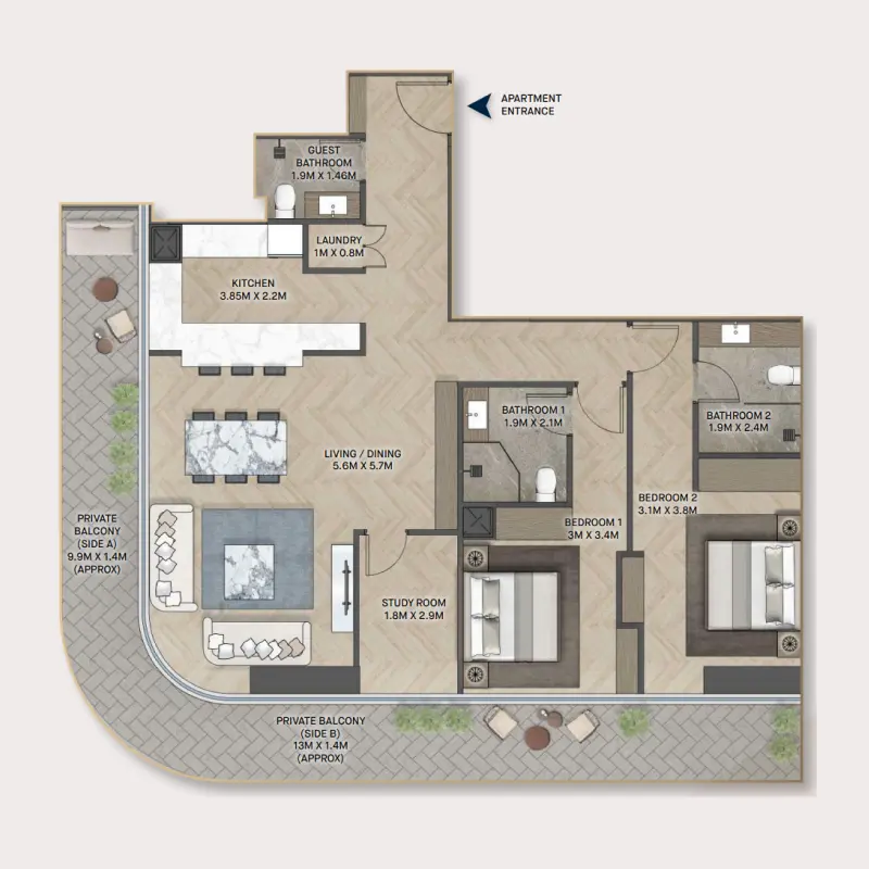 2 bedroom floor plan