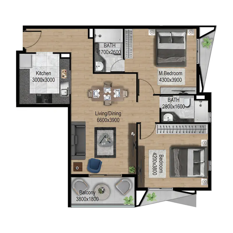 2 bedroom Apartments floor plan