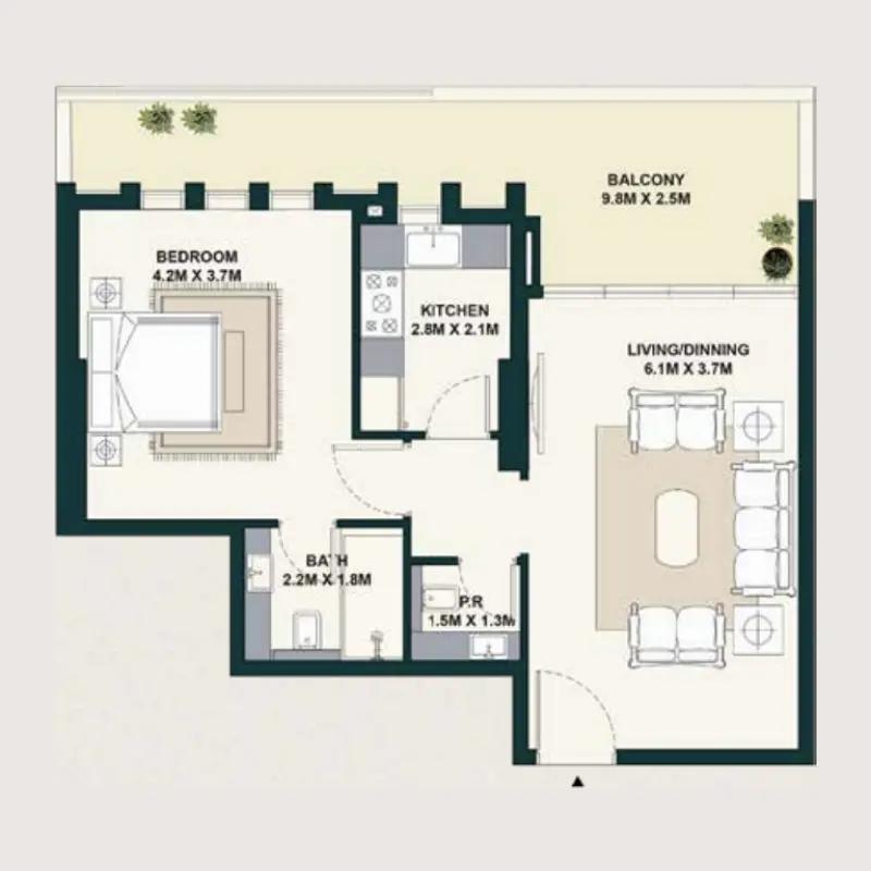 1 bedroom floor plan