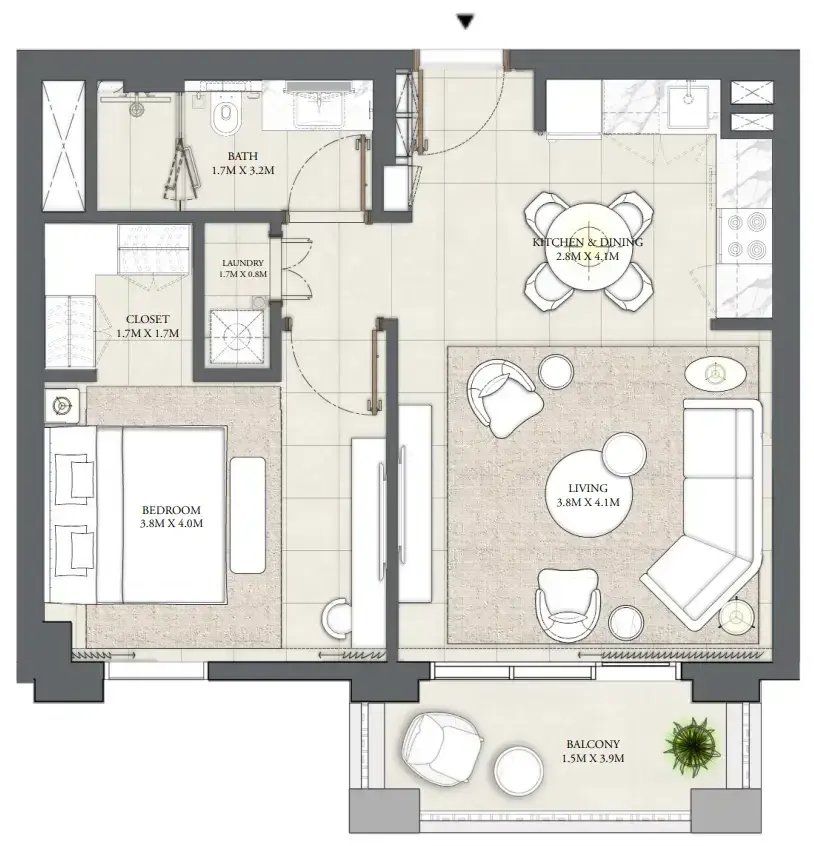 1 Bedroom apartments - Palace Residences Creek Blue floor plan