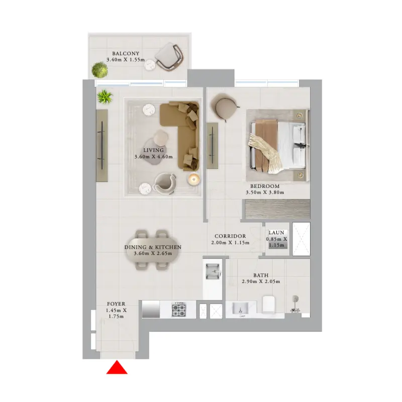 1 bedroom floor plan