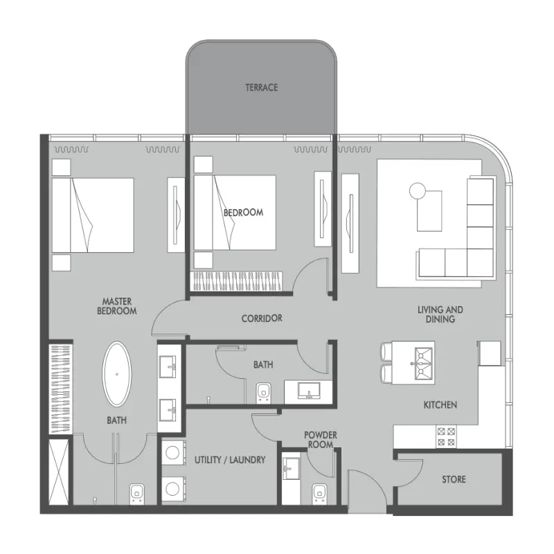 2 bedroom Apartments floor plan