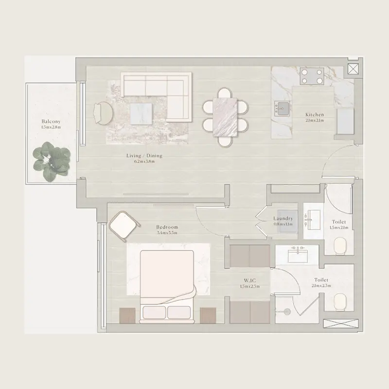 1 bedroom Apartments floor plan