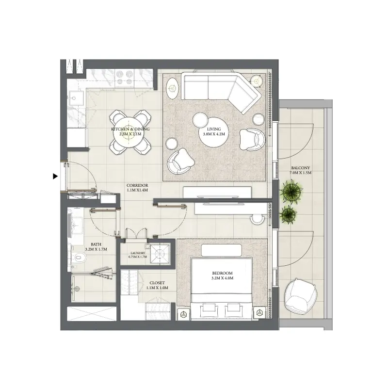 1 bedroom floor plan
