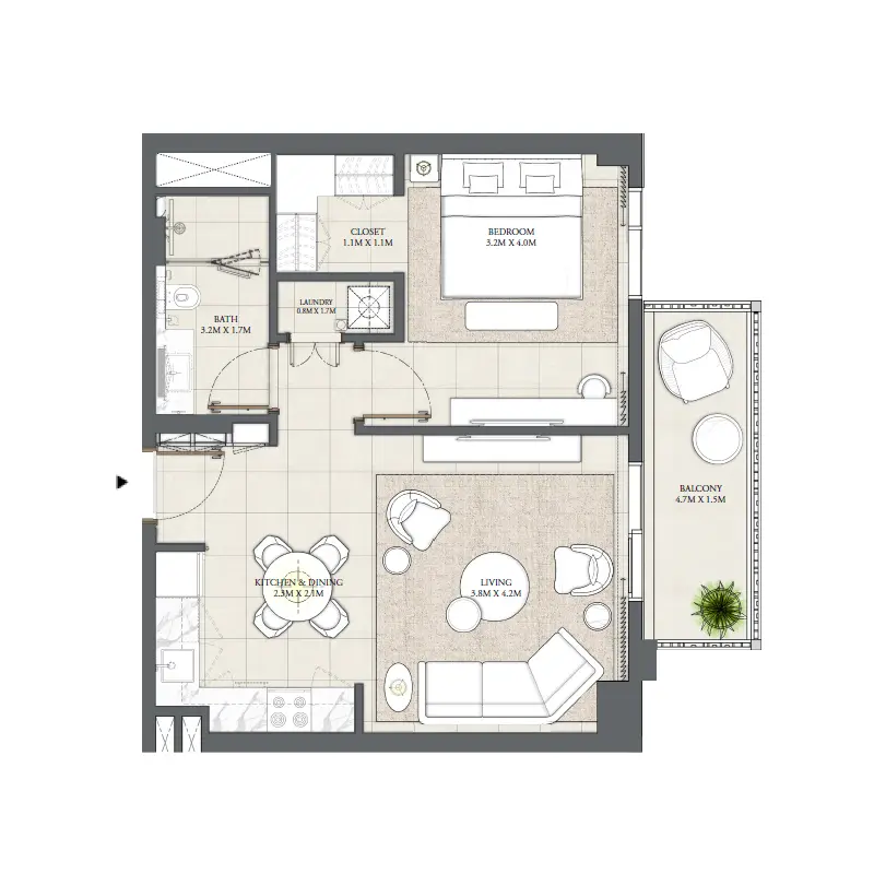 1 bedroom floor plan