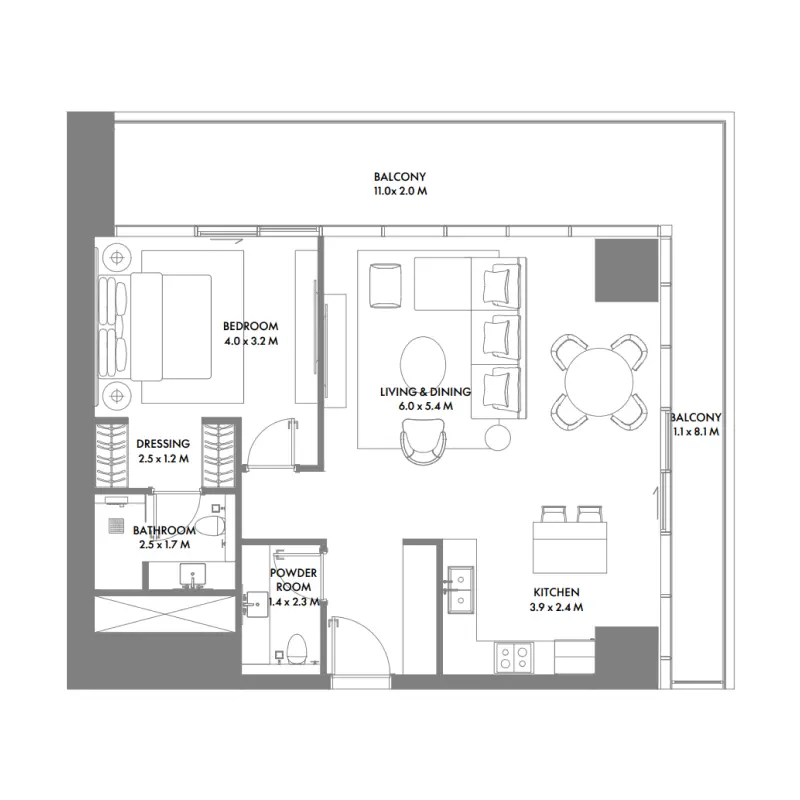 1 bedroom floor plan