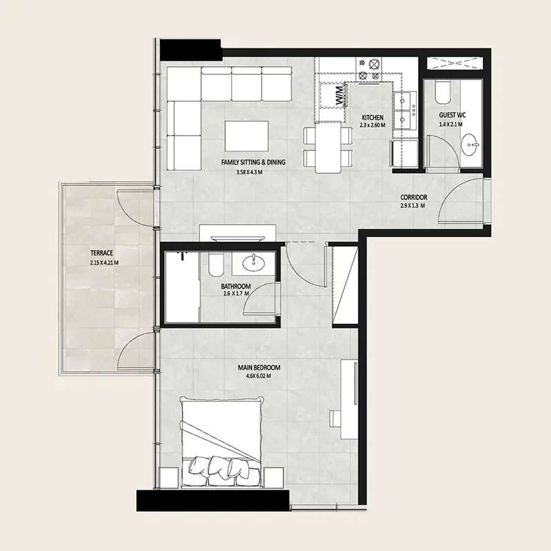 1 bedroom Apartments floor plan