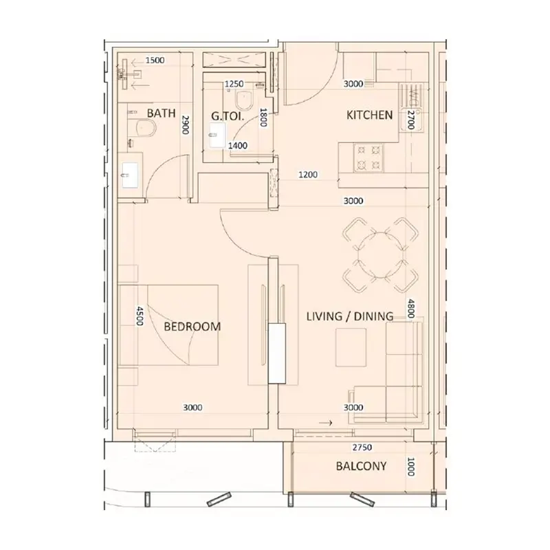 1 bedroom Apartments floor plan