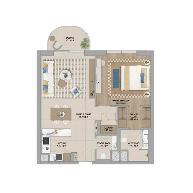 1 Bedroom apartments - The Beach House Fahid floor plan