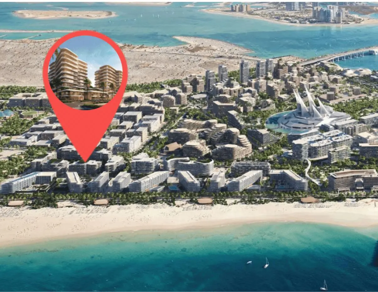 Mamsha Gardens master plan on Saadiyat Island, Abu Dhabi showcasing residential buildings, landscaped gardens, premium amenities, and walkable community layout.