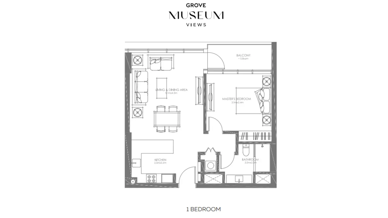 1-bedroom floor plan