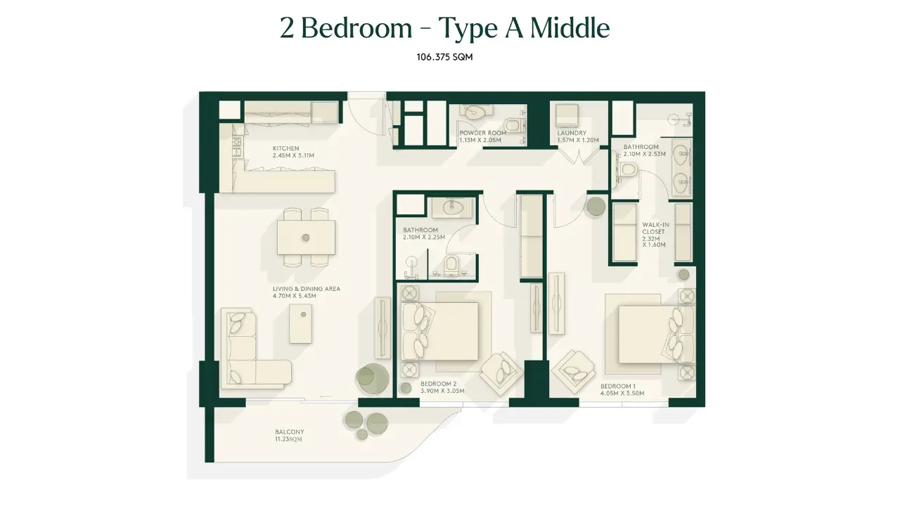 Type A - Middle floor plan