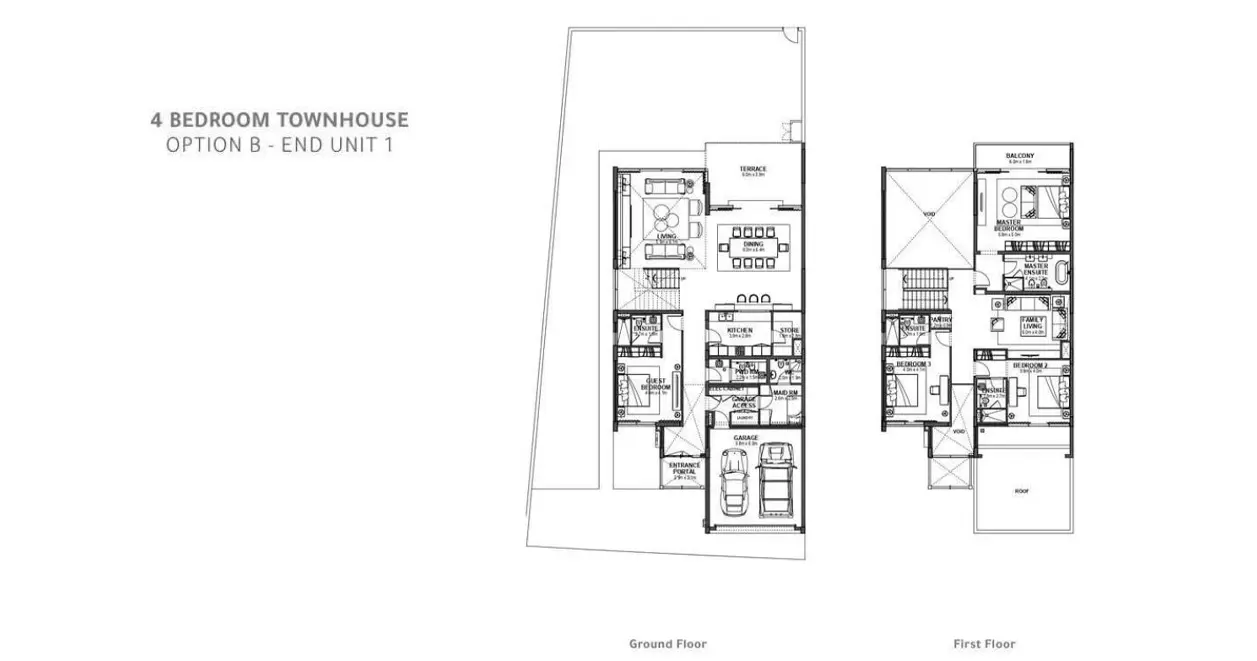 Option B (End Unit 1) floor plan