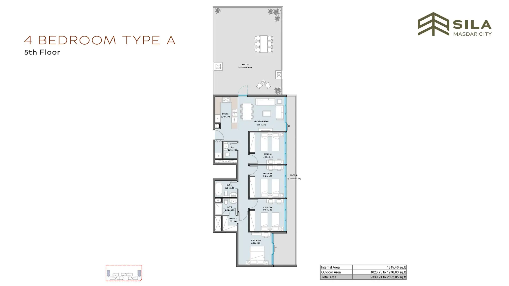 4 Bedrooms Apartment floor plan