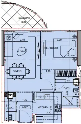 1 Bedroom apartments - Project Maybach floor plan