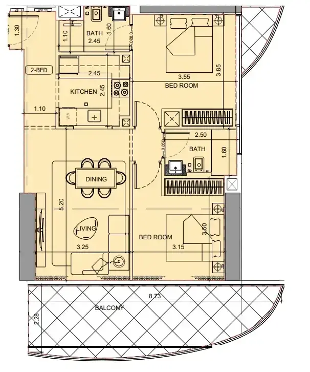 2 Bedrooms apartments - Project Maybach floor plan