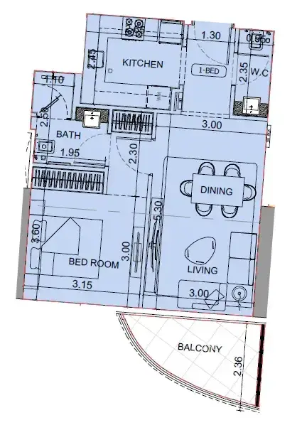 1 Bedroom apartments - Maybach 6 floor plan