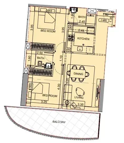 2 Bedrooms apartments - Maybach 6 floor plan