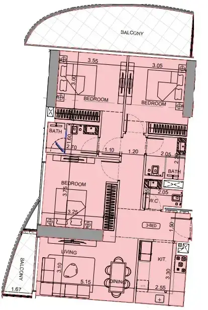 3 Bedrooms apartments - Maybach 6 floor plan