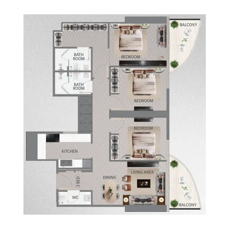 3 Bedrooms apartments - Maybach Ultimate Luxury floor plan