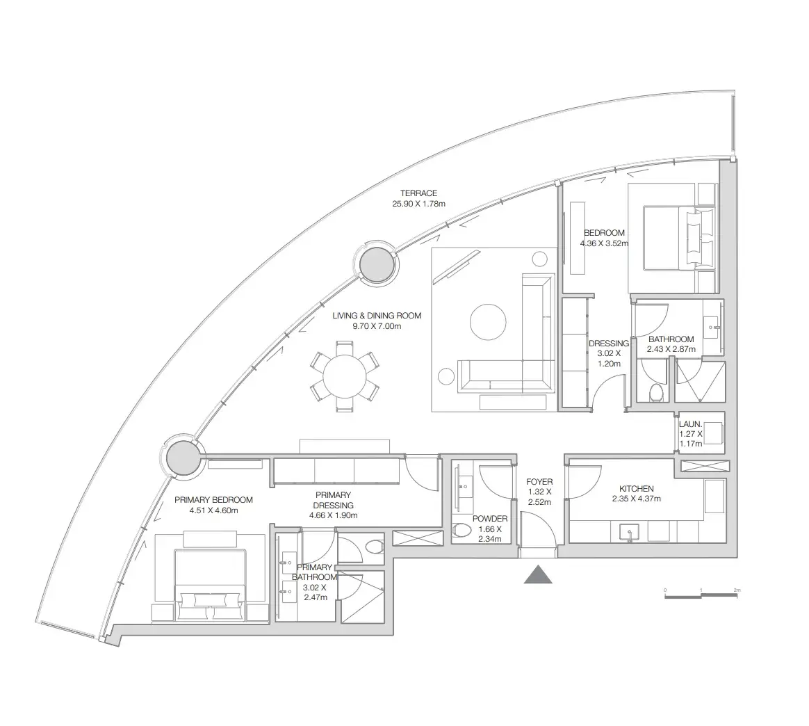 2 Bedrooms apartments - The Residences at The Dubai Beach EDITION floor plan