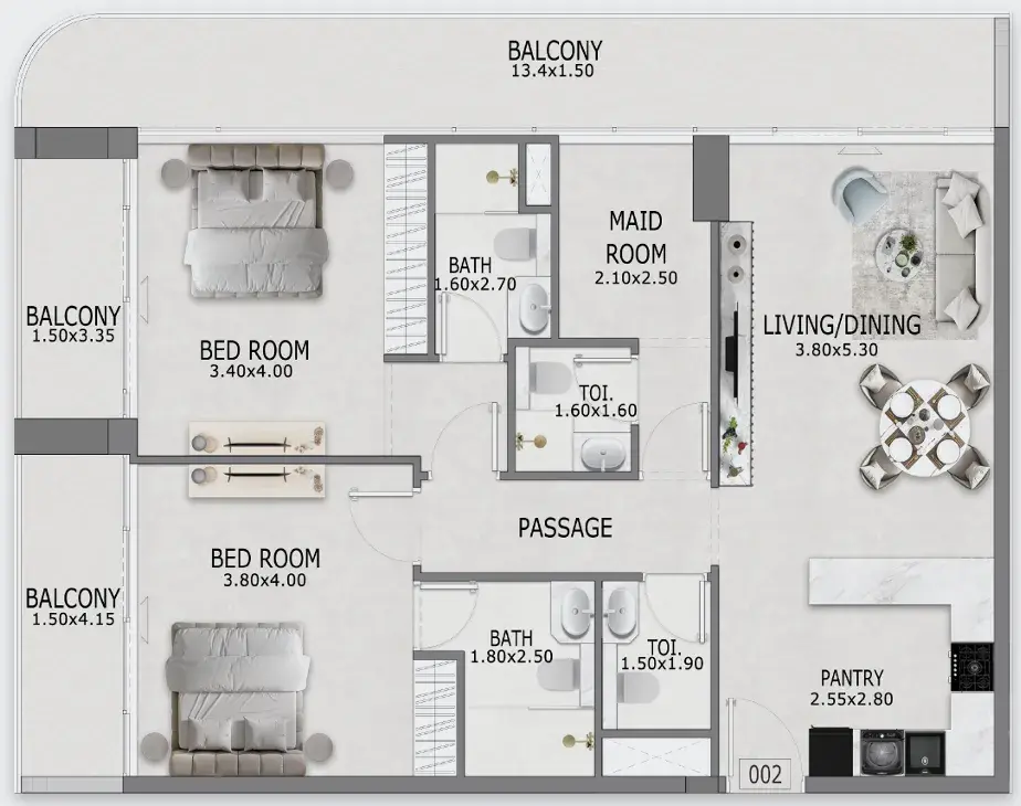 2 Bedrooms apartments - Casa Altia floor plan