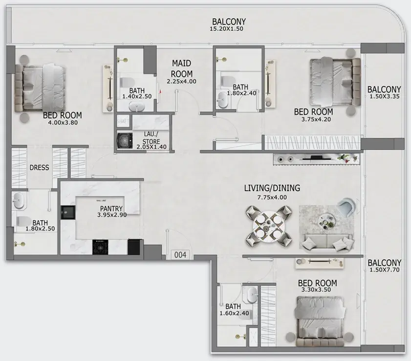3 Bedrooms apartments - Casa Altia floor plan