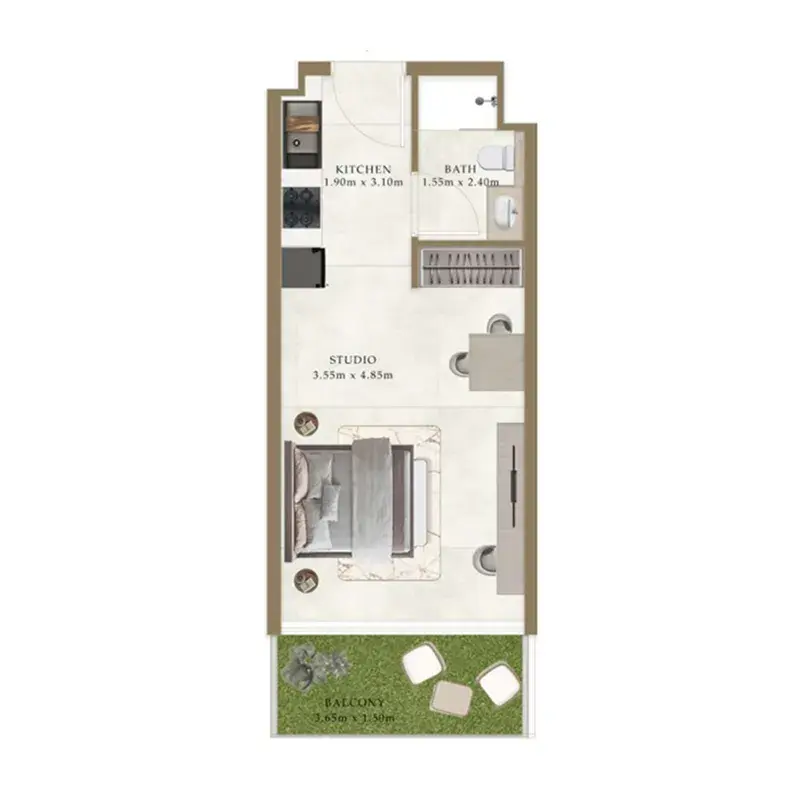 Studio apartments - Ryze Residences by AUM Development floor plan