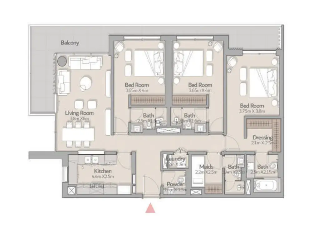 3 Bedrooms apartments - South Square Tower S1 floor plan