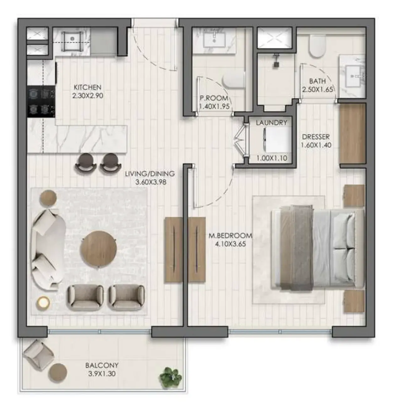 1 Bedroom apartments - Belmont floor plan