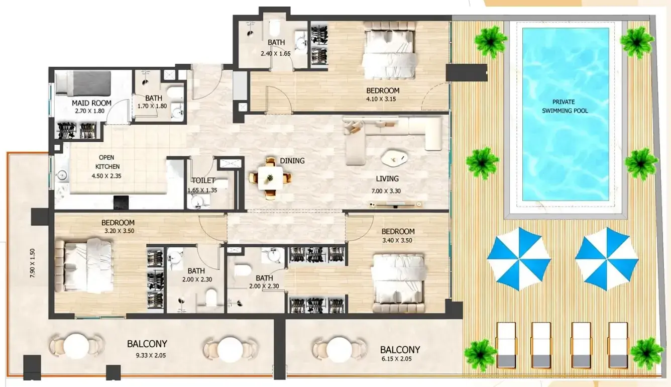 3.5 bedrooms apartments - Crystal Tower by VHS floor plan