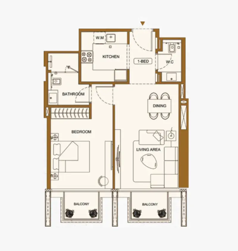 1 Bedroom apartments - Binghatti Luxuria floor plan
