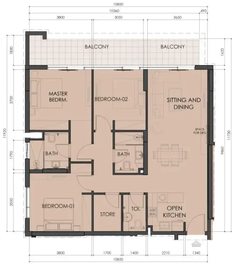 3 Bedrooms apartments - Living Legends Phase 5 floor plan