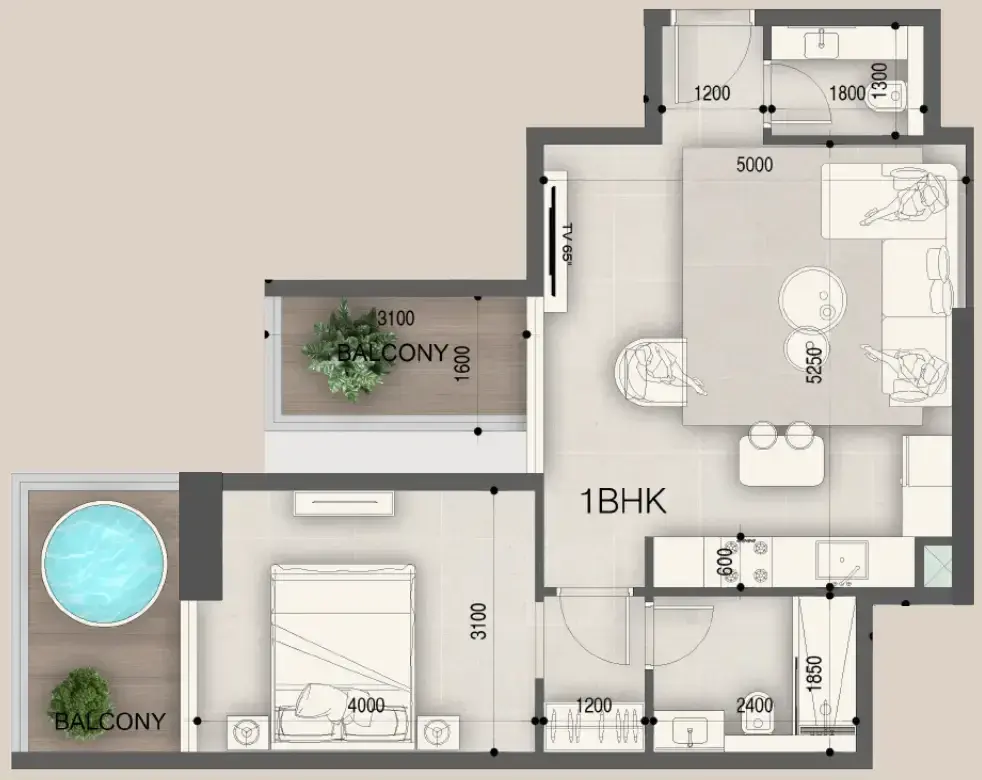 1 Bedroom apartments - Peace Avenue floor plan