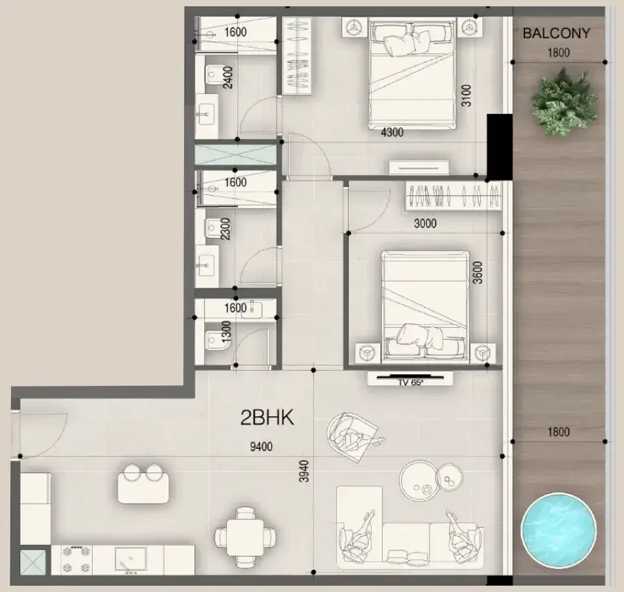 2 Bedrooms apartments - Peace Avenue floor plan