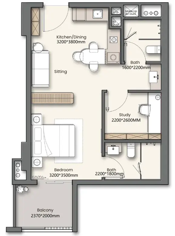 Studio apartments - Yigo 26 floor plan