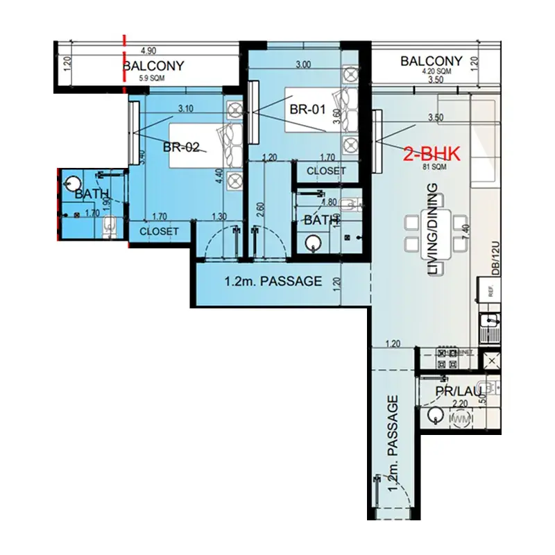 2 Bedrooms apartments - Miorah by Zoya floor plan