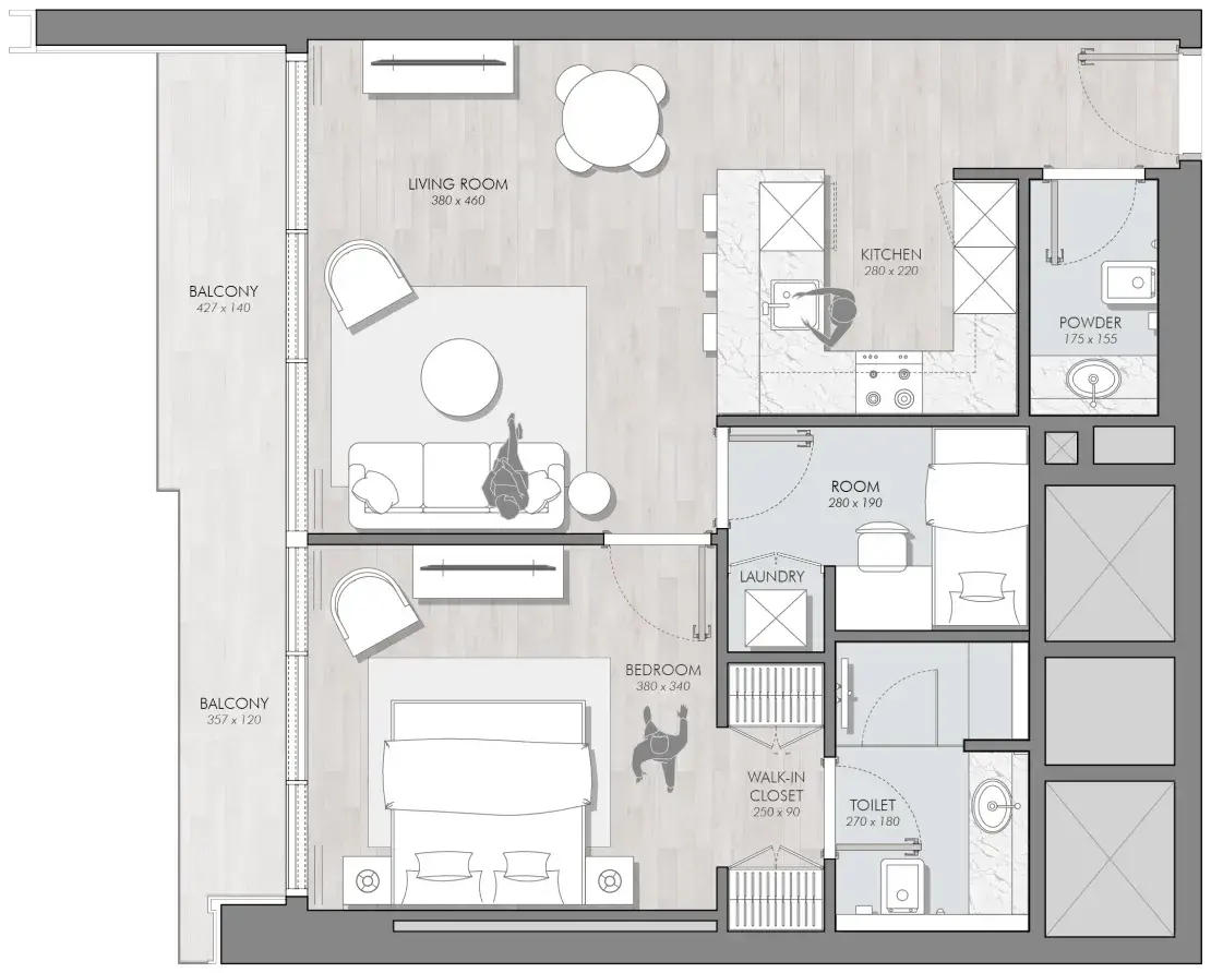 1.5 bedrooms apartments - Avant Garde Residences 2 floor plan