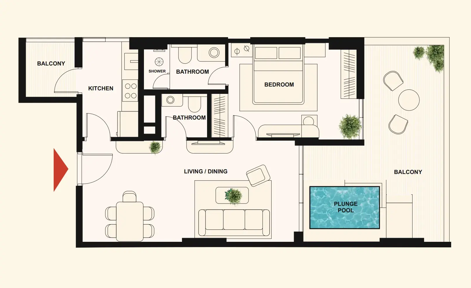 1 Bedroom apartments - The Elysian floor plan