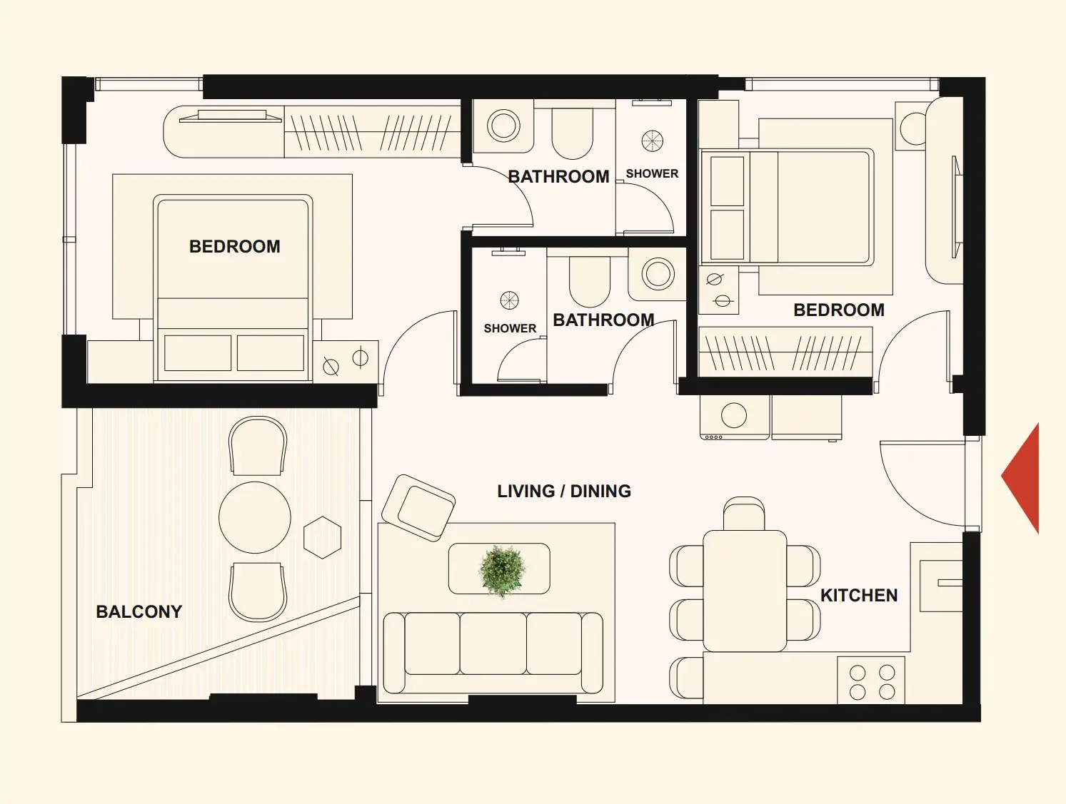 2 Bedrooms apartments - The Elysian floor plan