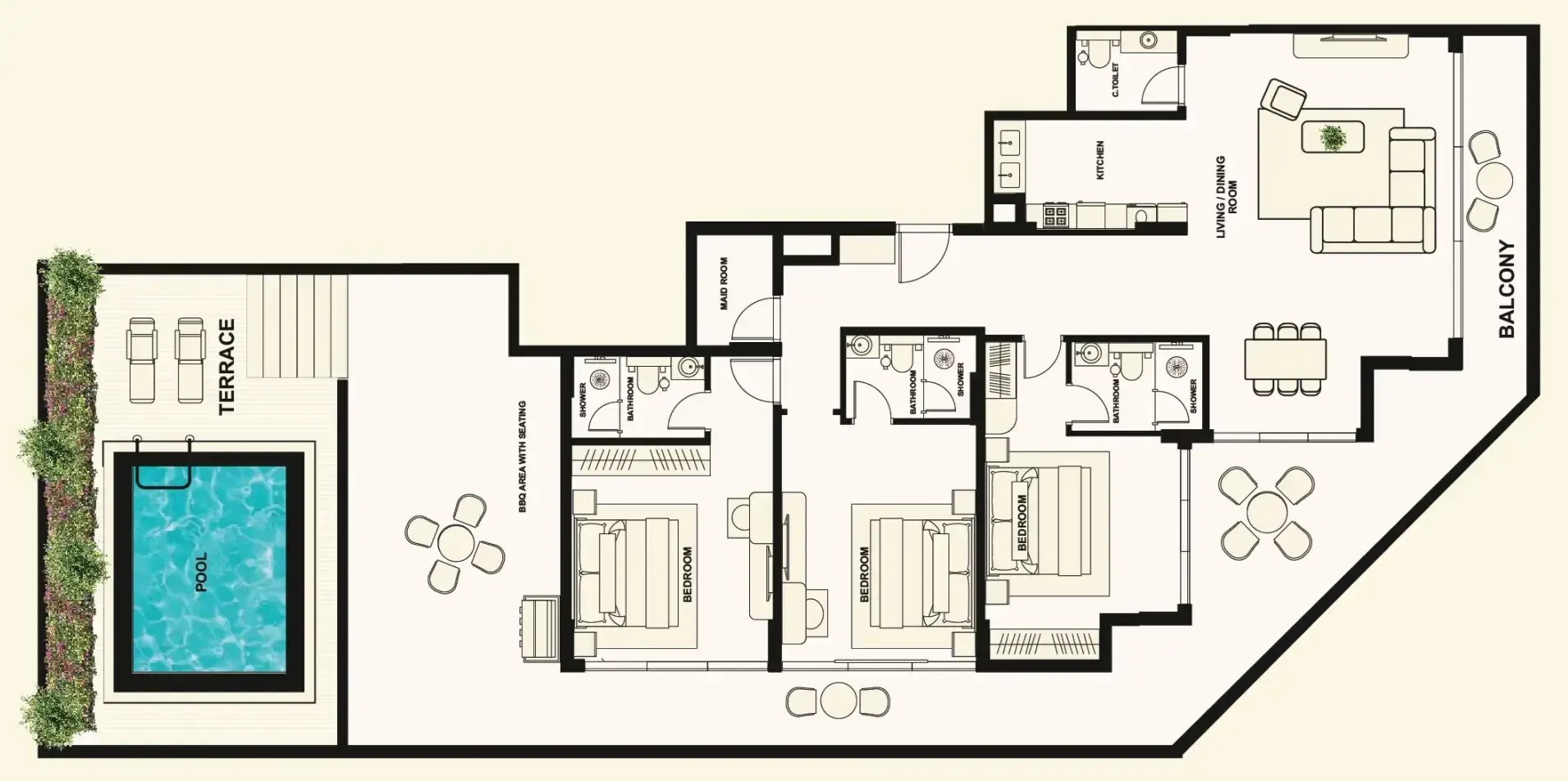 3 Bedrooms penthouse - The Elysian floor plan