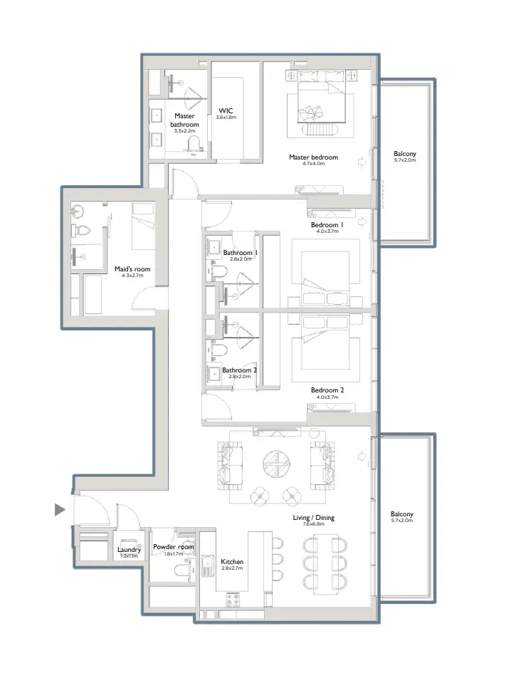 3 Bedrooms apartments - Serenia District East Residences floor plan