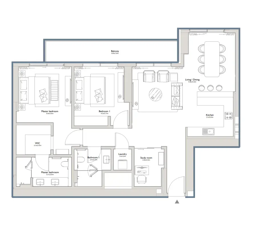 2 Bedrooms apartments - Serenia District East Residences floor plan