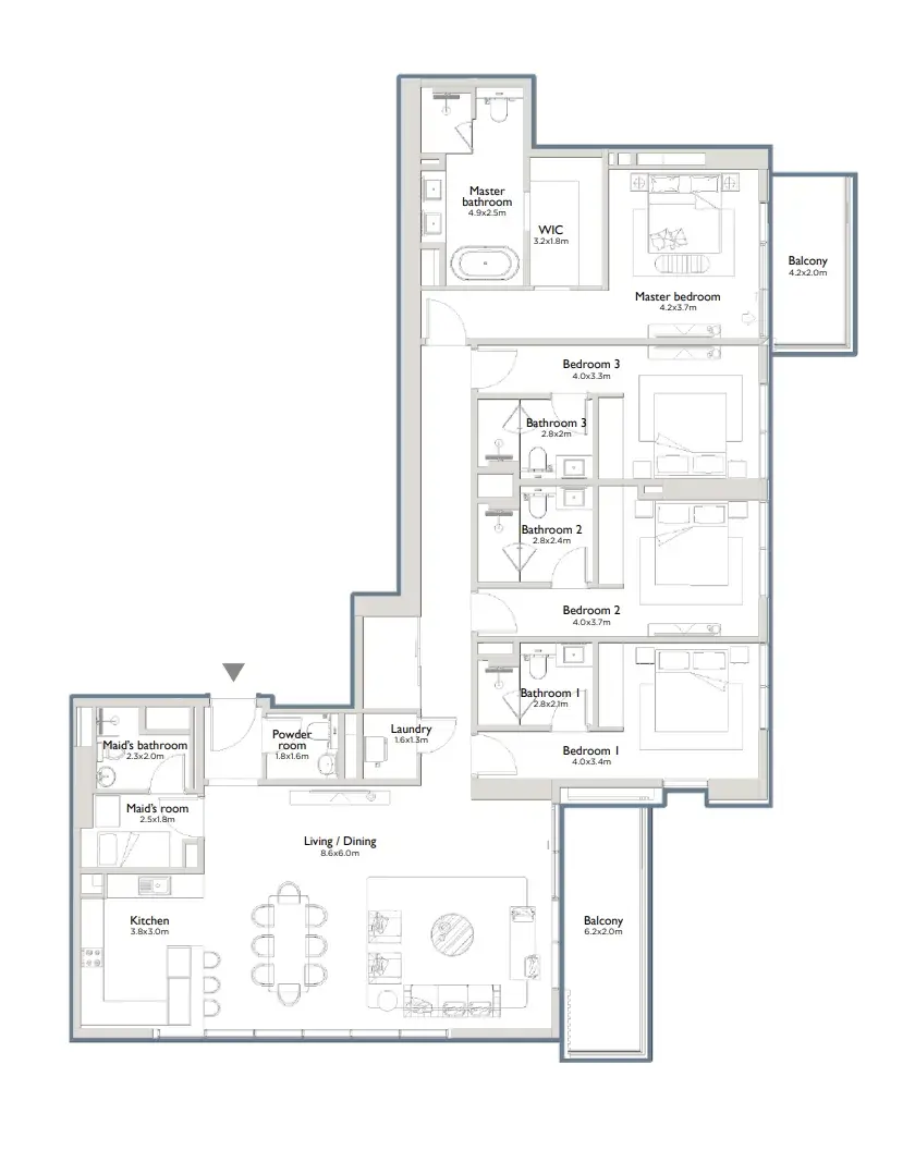4 Bedrooms apartments - Serenia District East Residences floor plan