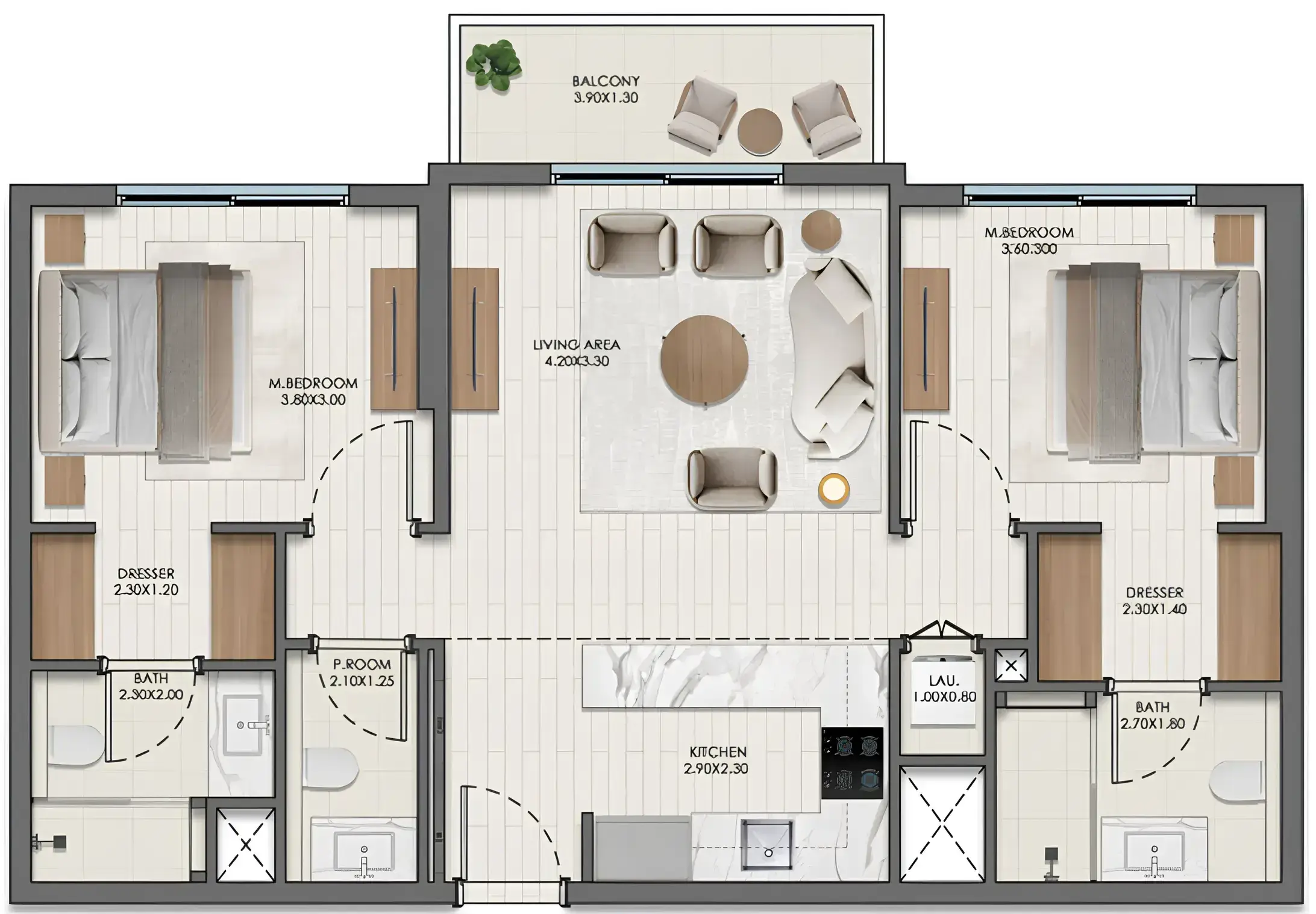 2 Bedrooms apartments - Evelyn on the Park floor plan