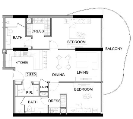 2 Bedrooms apartments - Damac Lagoons Views Phase 3 floor plan